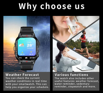 LIGE Smart Watch LED Flashlight Men Waterproof Watches 2.01-inch HD Screen Health Bracelet Military Outdoor Sport Smartwatch Man