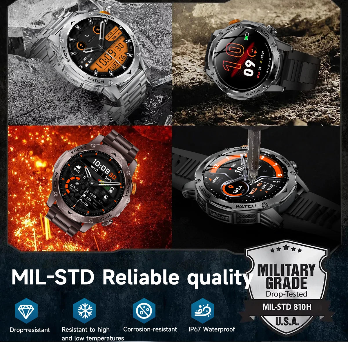 LIGE New Smart Watch Men 1000mAh Large Capacity Battery Outdoor Flashlight Bluetooth Call Waterproof Sport Fitness Smartwatch