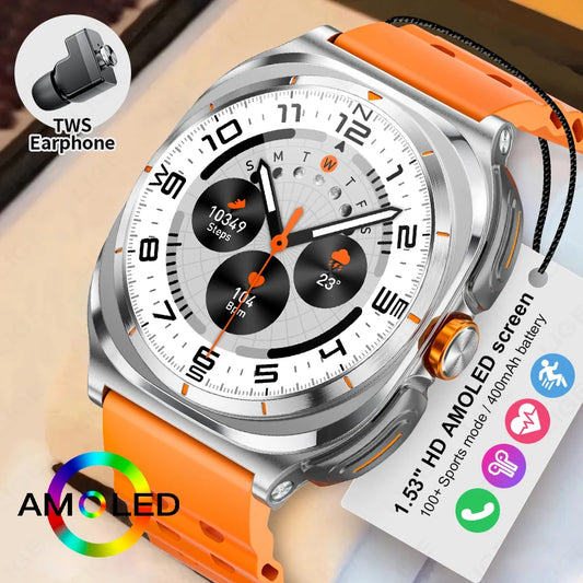 2025 New Smart Watch With 2 in 1 TWS Wireless Headset Bluetooth Call 1.53" AMOLED Screen 400mAh IP67 Waterproof Sport Smartwatch