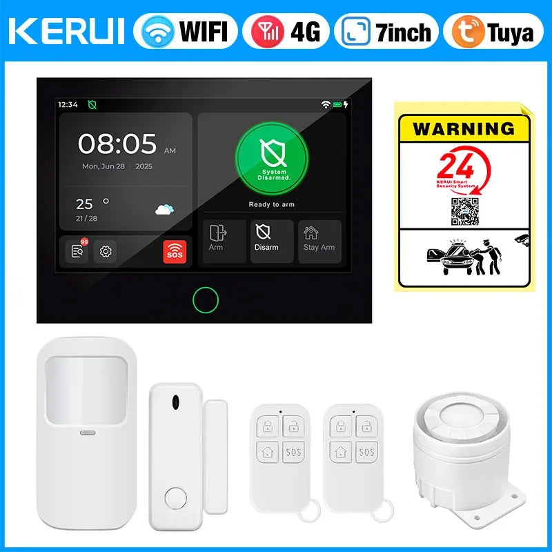 KERUI G70 4G Alarm Security System 7-inch Large IPS Touch Screen Home Alarm for House Security Protection Alexa Tuya Smart APP