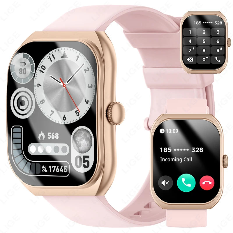 LIGE 2025 Smart Watch For Android IOS Phone 2.01" 3D Curved Screen Bluetooth Call Blood Oxygen Heart Rate Smart Watch Women Men