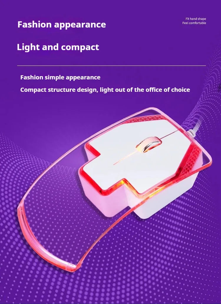 fashionable Wired Transparent Colorful Light-emitting Mouse Ergonomics mute ultra-thin Game Mice For PC Laptop Computer Gifts