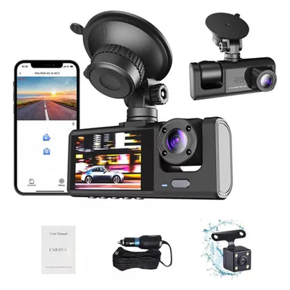 Dash Cam Recording Car Camera DVR S1 2"Screen HD 1080P 3 Cameras+WiFi (Front/Rear/In car) Night Vision Video Recorder