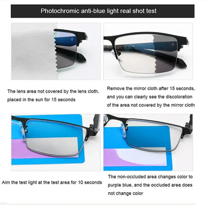 Smart Photochromic Reading Glasses for Men Trendy Presbyopia Sunglasses 2 in 1 Unisex Farsighted Eyewear Prescription +1.0 +1.5