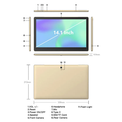 Large Screen 14.1 Inch Tablet Pc Android 12 tablet 12+256GB Phone Call Bluetooth 5G WiFi Pad For Educational/Sheet music/Kitchen