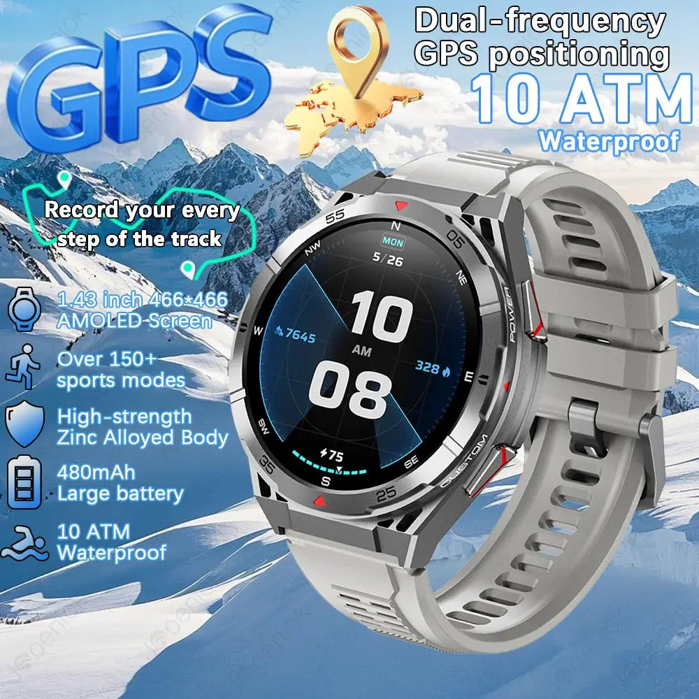 GPS Smartwatch Men 1.43" AMOLED 10ATM Waterproof Bluetooth HD Call Compass Altitude Barometer Multi Sport Mode Smart Watch