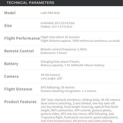 L200 PRO MAX GPS Drone with 2-axis Gimbal Professional Anti-shake 4K HD Camera FPV Drone 360° Obstacle Avoidance Quadcopter Toys