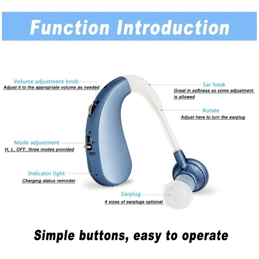 Ear-Hook Charging Earphones Comfort Enhanced Hear Rechargeable Noise-Canceling Clear Audio ComfortFit Earbuds For Senior Adults
