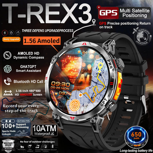 2025 Best seller Military AMOLED HD SmartWatch GPS Compass 10ATM Waterproof Tactics 170+Sport BT call SmartWatch 650Mah Battery