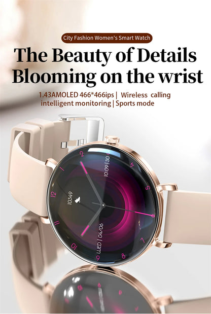 LIGE 2025 New Smart Watch Women 1.43" AMOLED HD Screen Heart Rate Sport Fitness Bluetooth Call Ladies Smartwatch For Android IOS