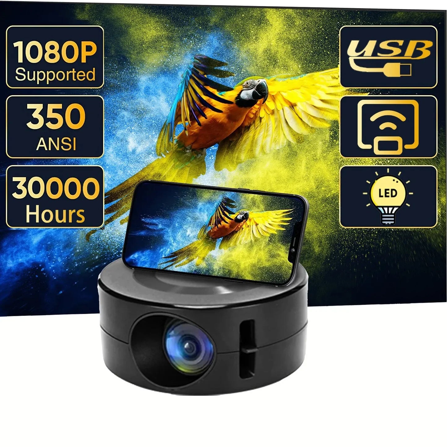 Smart Projector LED HD TV Video Projetor for 4K 1500 Lumens Android Same Screen Home Cinema Outdoor Portable Projetor