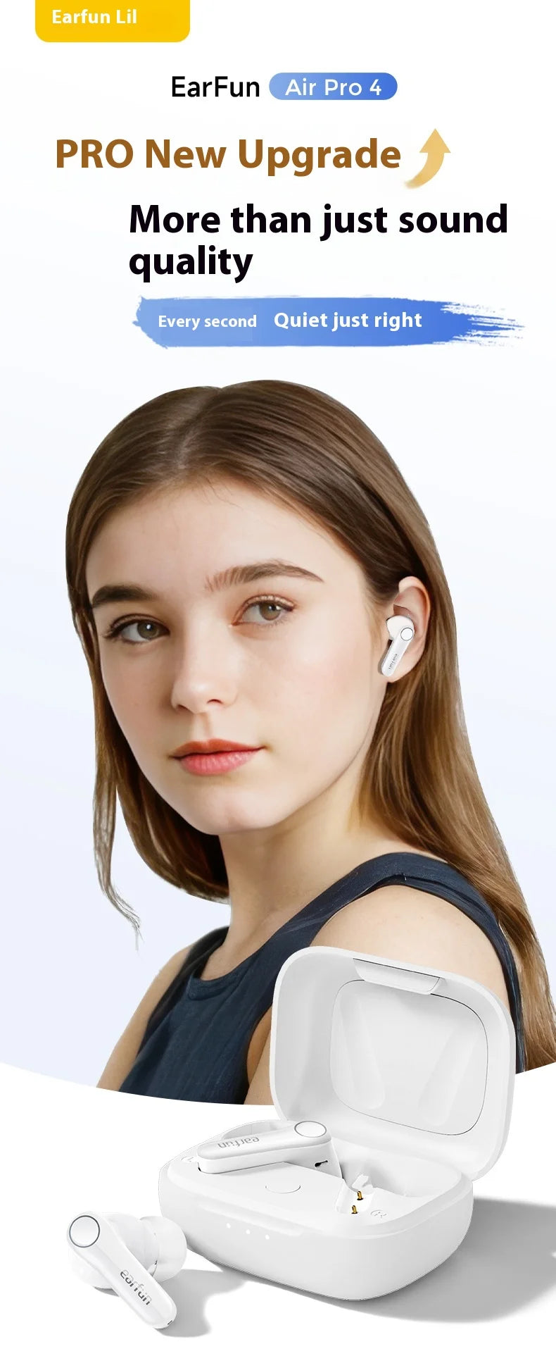 EarFun Air Pro 4 Wireless Earphone Active Noise Reduction HI-FI Bluetooth5.4 Earphones E-sports IPX5 Waterproof PC Gamer Earbuds