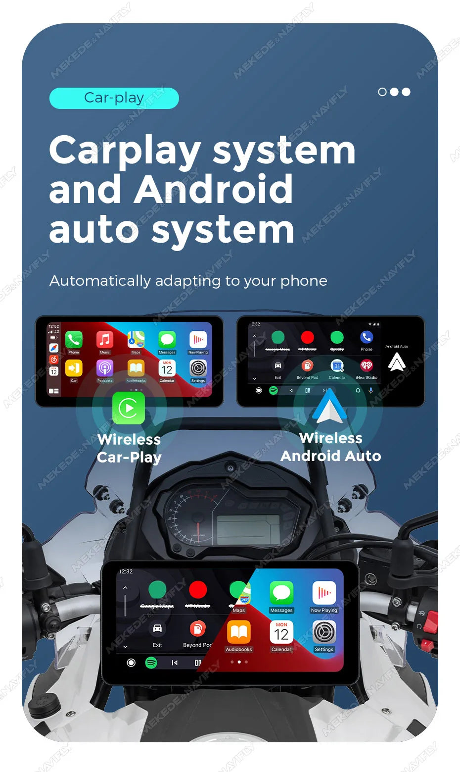 NEW 6.3inch Portable Screen Motorcycle Wireless Car-play Android Auto Smart Player GPS Navigation IPX7 TPMS IPS 1560*720 Dual BT