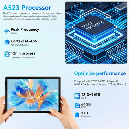 10.1 Inch Tablet Android 14 12GB RAM 64GB ROM Octa Core 5G WiFi Dual Camera with Keyboard Mouse Case Tablets Computer Set
