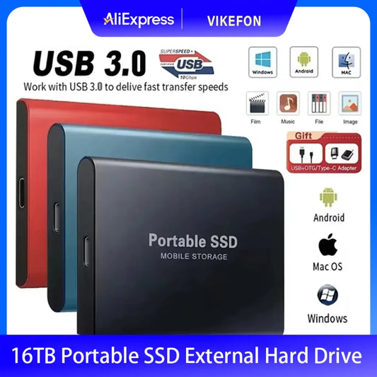 External Hard Drive Portable SSD 16TB External Solid State Drive USB 3.0 Type C Hard Disk High Speed Storage for PC Phone 16 15