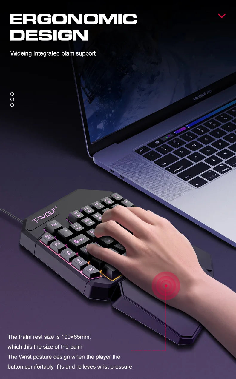 2 IN 1 Set USB Wired One Hand Mobile Gaming Keyboard And Mouse Combos
