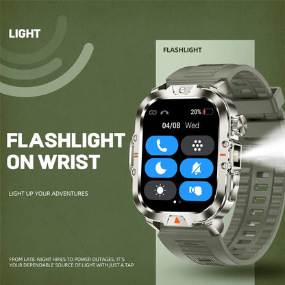 LED Flashlight Smart Watch 2.01" Bluetooth Call Voice Assistant Multi Sports Modes Health Monitoring Smartwatch For Men Women