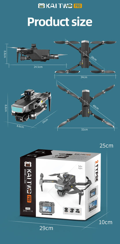 2025 KAITWO three-axis gimbal 5.6-inch touchscreen version with all-round laser obstacle avoidance, GPS optical flow positioning