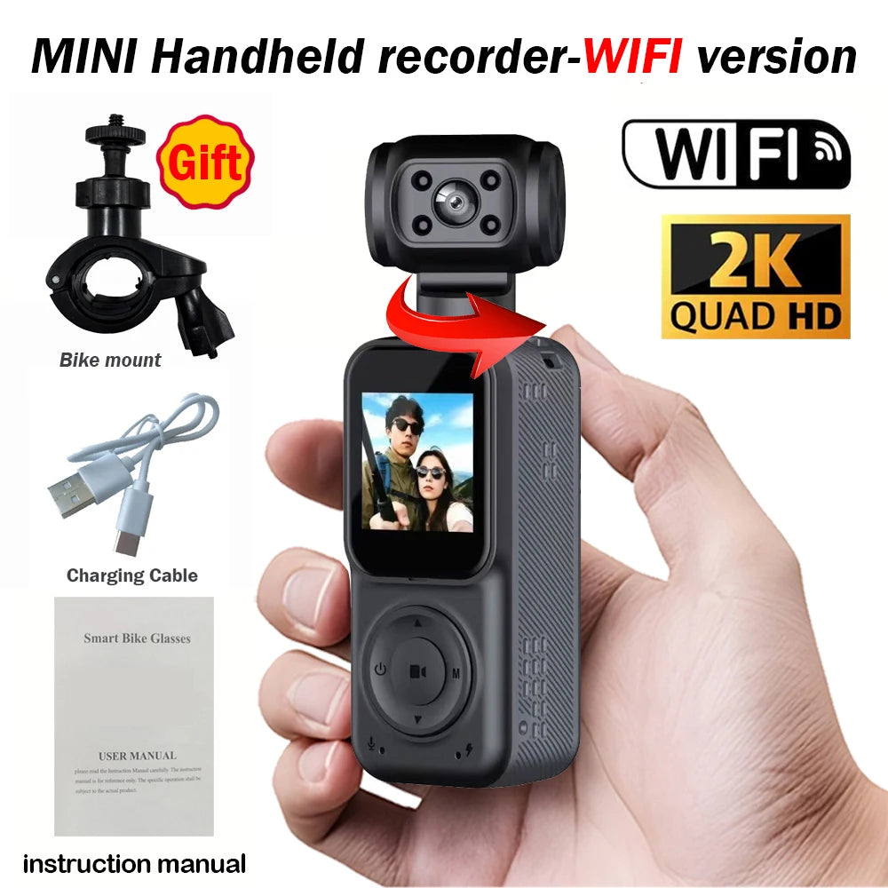 1440P QHD Display 2K Handheld Sports Pocket Camera 270° Rotatable WIFI Control Video Recorder WIFI Control Motion Camera