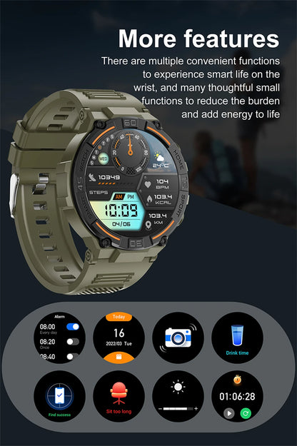 Outdoor Smart Watch with Flashlight Male Sports Fitness Waterproof Watch 24 Hours Heart Rate Monitor Bluetooth Call Smartwatch
