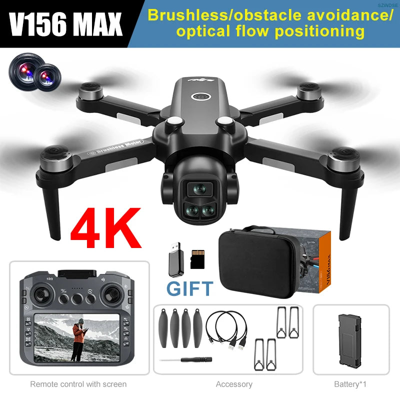 V156 MAX Drone 8K Camera HD With Screen Optical Flow Intelligent Obstacle Avoidance Foldable Brushless Motor Quadcopter Toy UAV