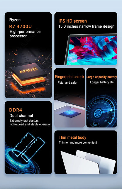 CARBAYTA Max Ram 32GB Rom 2TB SSD Metal Computer 5G Wifi Bluetooth AMD Ryzen 7 4800U Windows 10 11 Pro Gaming IPS Laptop