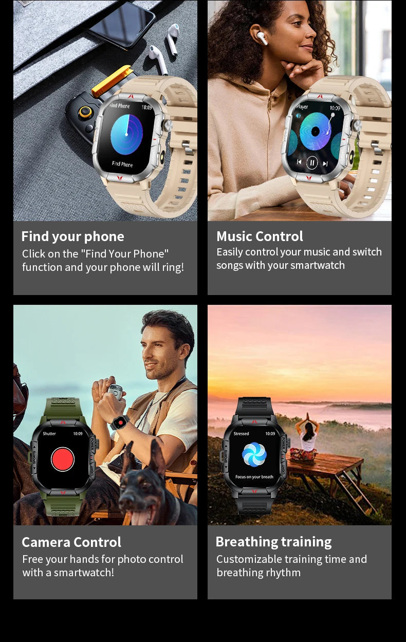 LIGE Smart Watch LED Flashlight Men Waterproof Watches 2.01-inch HD Screen Health Bracelet Military Outdoor Sport Smartwatch Man