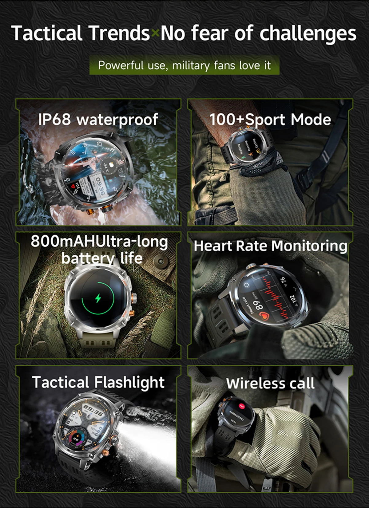 LIGE NEW Smart Watch Men 800mAh Large Battery Bluetooth Call IP67 Waterproof Smartwatch 100+Sport Health Monitor Smartwatches