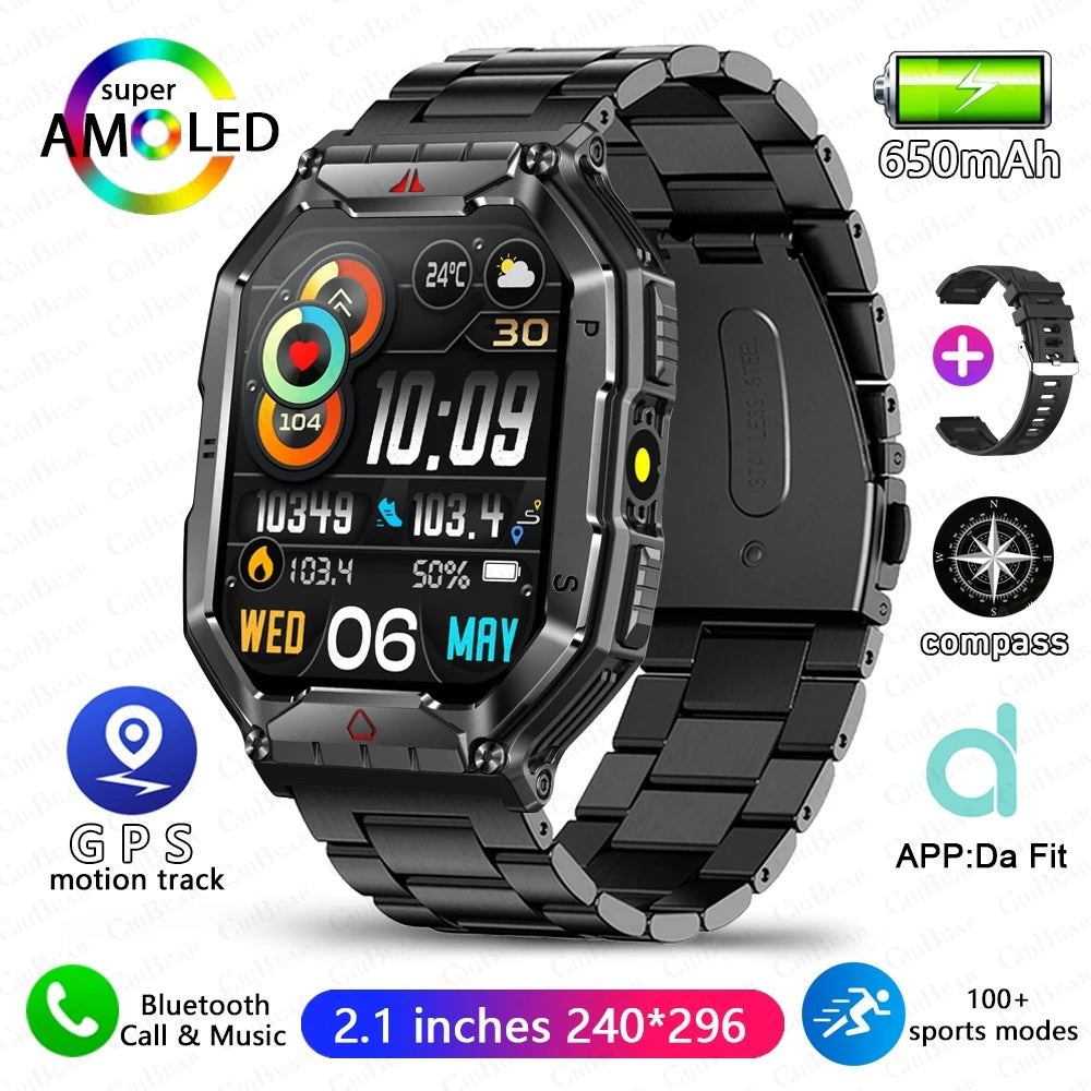 2.1 Inch AMOLED HD Screen Smartwatch Men Compass GPS Outdoor Sports Health Monitoring 1ATM Waterproof Bluetooth Call Smart watch