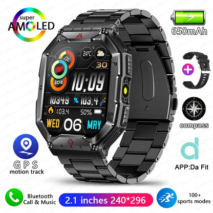 2.1 Inch AMOLED HD Screen Smartwatch Men Compass GPS Outdoor Sports Health Monitoring 1ATM Waterproof Bluetooth Call Smart watch