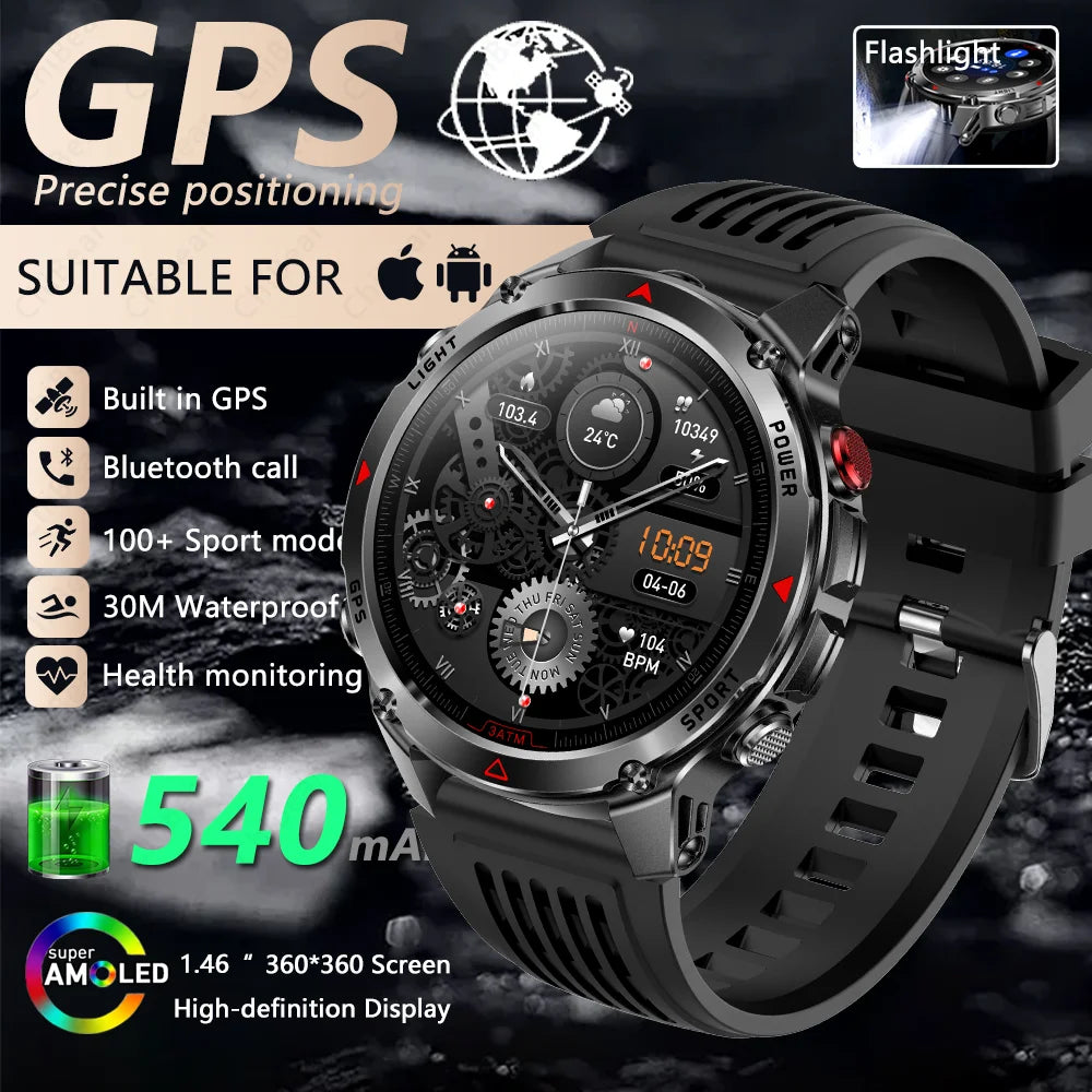Built-in GPS Positioning Smart Watch Men 1.46 Inch HD Screen Compass 100+ Sport Mode 30M Waterproof Bluetooth Call Smartwatch