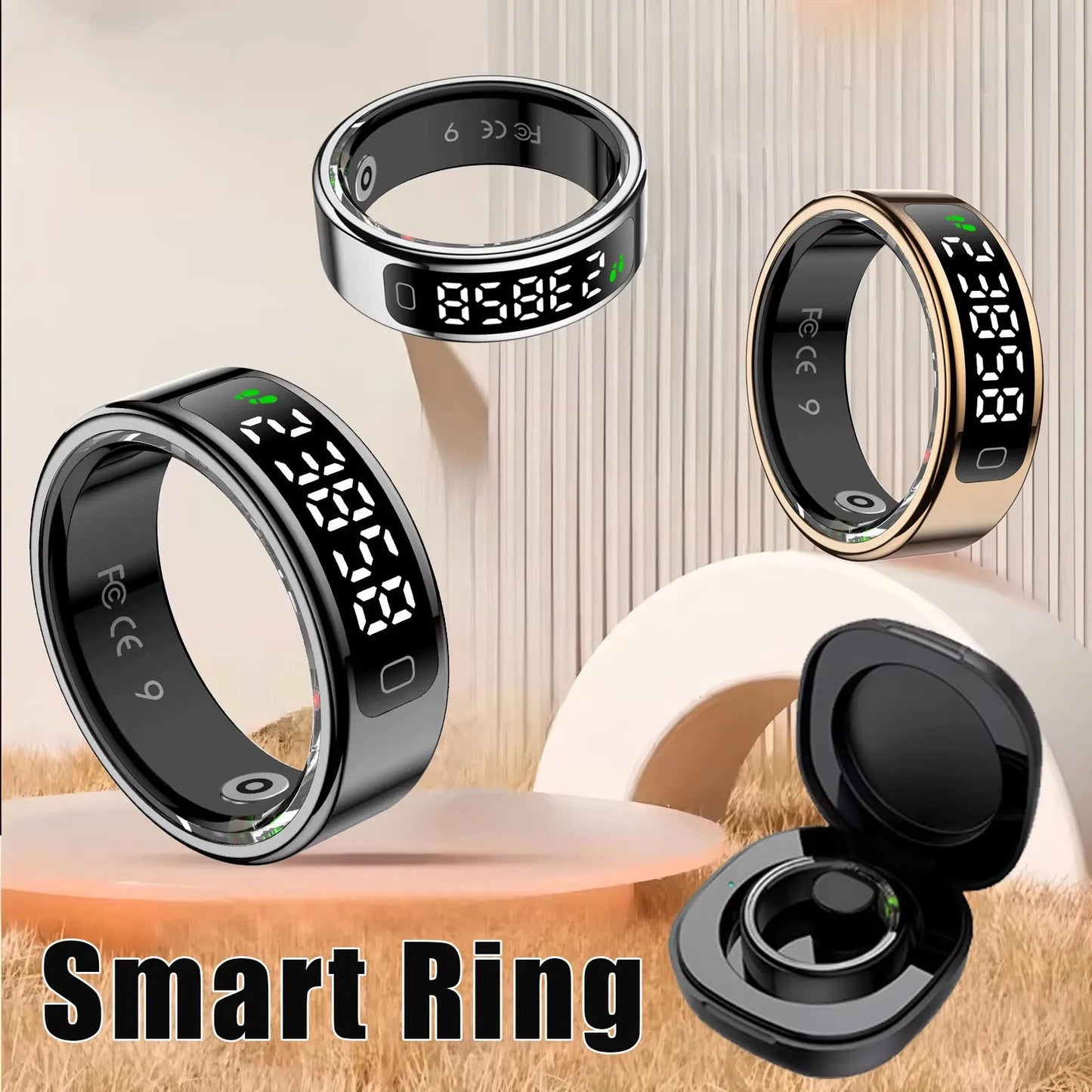 Smart Ring Men Women LED Display Screen Heart Rate Health Monitor Waterproof  Sport Modes rings Scroll through tiktok