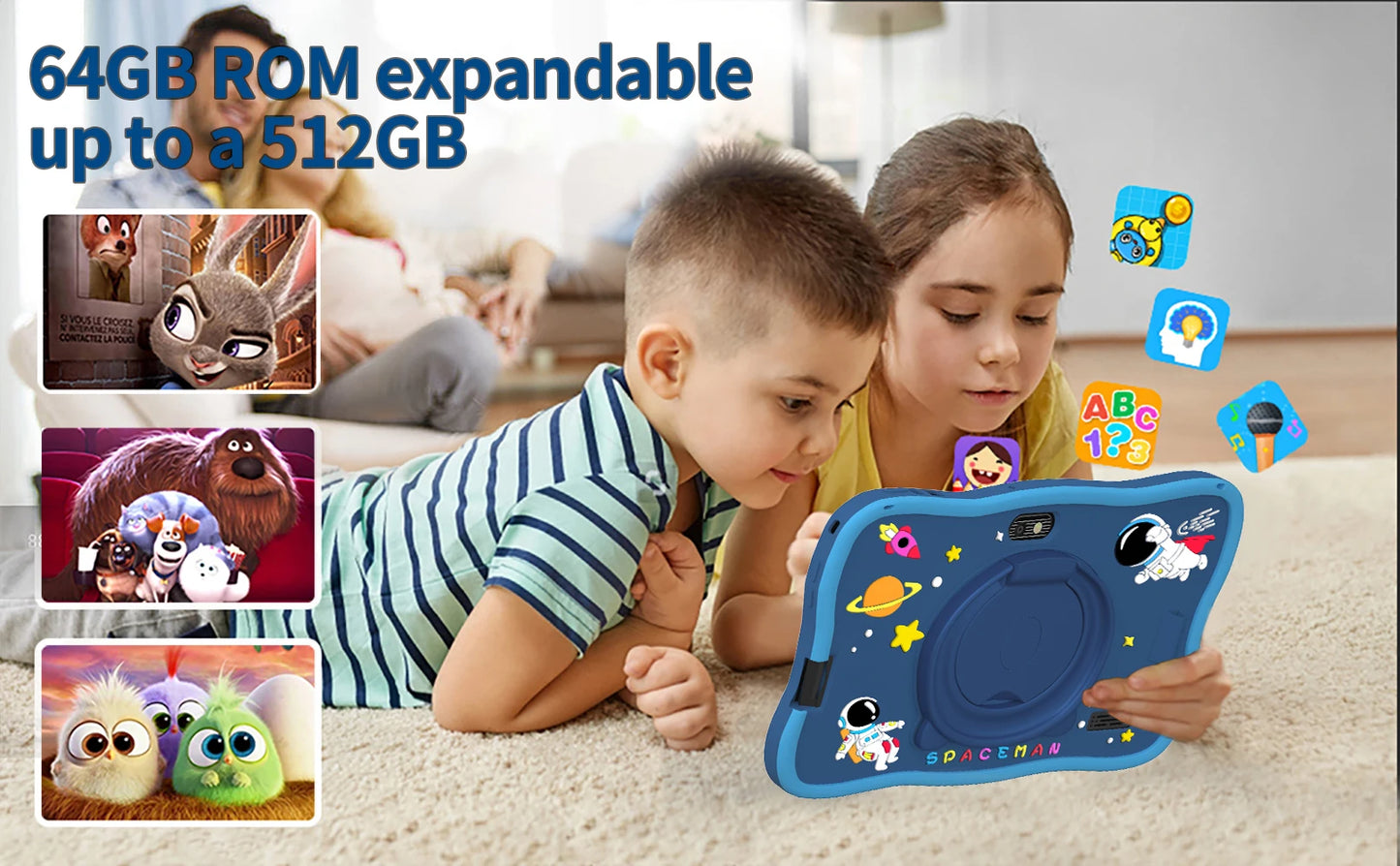 7 Inch Kid Tablet 4GB RAM 64GB ROM Android 13 Wi-Fi Battery Dual Camera Children's Gift Kids Software