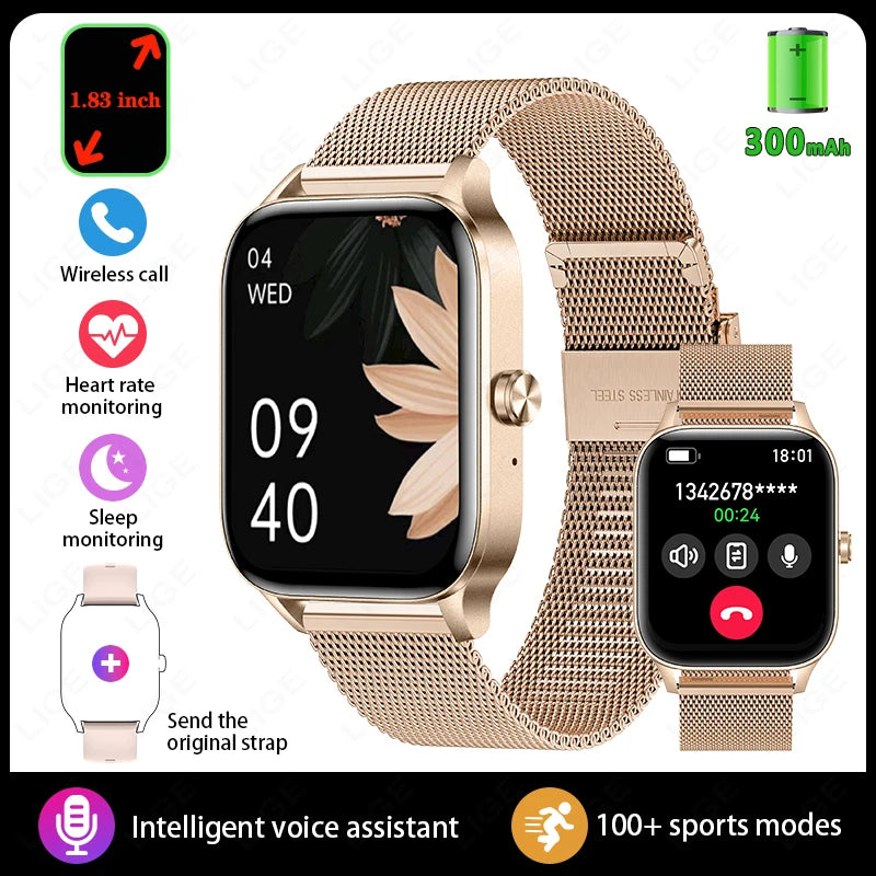 Fashion Smart Watch Men Women 1.85” HD Screen Custom Watch Face Health Monitor Women’s Watch Bluetooth Call Sports Smartwatches