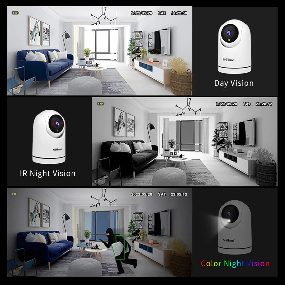 Srihome SH042 2MP 1080P 3x Zoom  Wireless PTZ IP Dome Camera  AI Humanoid Auto Tracking Home Security CCTV Baby  Monitor