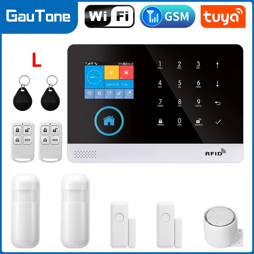 GSM Alarm System Tuya Smart Home WIFI Home Security System DIY Kit with door sensor and PIR motion sensor work with Alexa