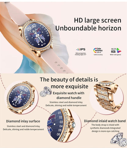 2005 New Fashion Ladies Bluetooth Call Smart Watch AMOLED HD Screen Health Monitoring Sports Diamond Smartwatch IOS Android