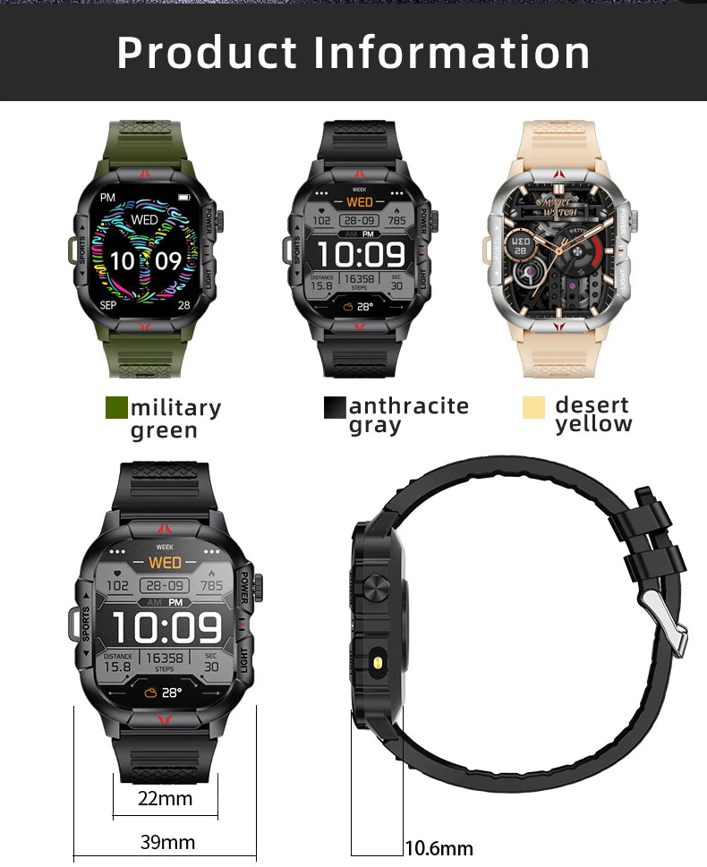 LIGE Smart Watch LED Flashlight Men Waterproof Watches 2.01-inch HD Screen Health Bracelet Military Outdoor Sport Smartwatch Man