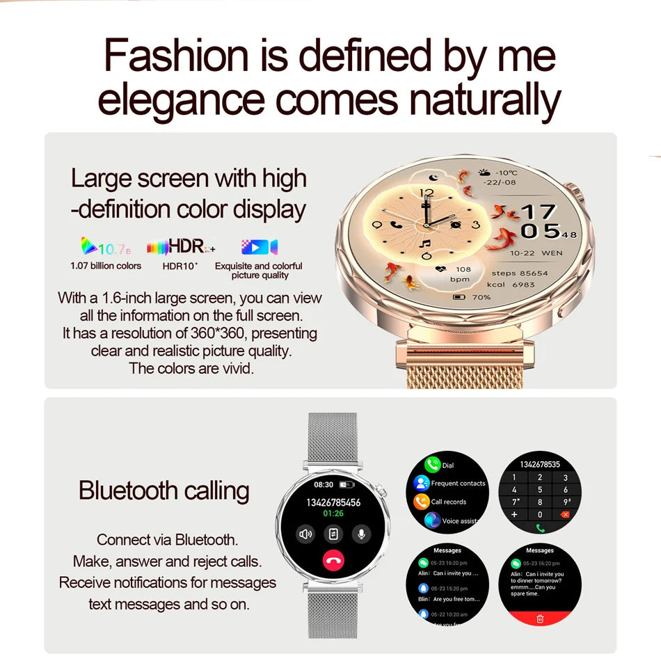 2025 New Fashion Bluetooth Call Smart Watch Women AMOLED HD Screen Health Monitoring 100+ Sports Mode Smartwatches IOS