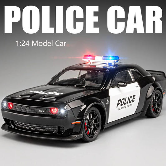 1:24 Simulated Dodge Hellcat Police Car Model Sound And Light Pull-Back Toy Car Metal Sports Car Boys Collection Ornaments Gift