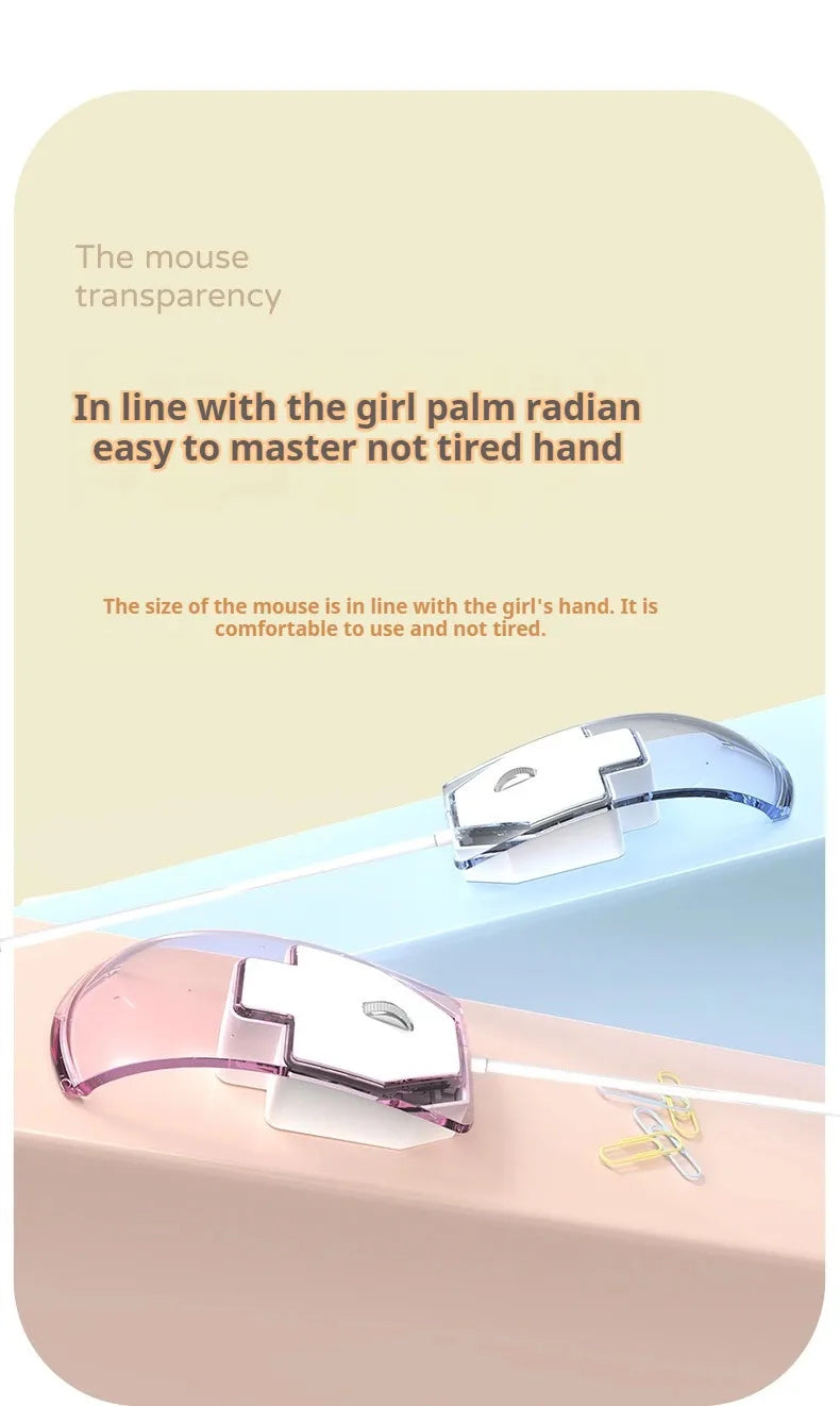 fashionable Wired Transparent Colorful Light-emitting Mouse Ergonomics mute ultra-thin Game Mice For PC Laptop Computer Gifts