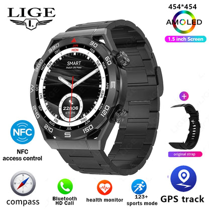 For IOS Android NFC Smart Watch Men GPS Tracker AMOLED 454*454 HD Screen Heart Rate ECG+PPG Bluetooth Call Smartwatches 2024 New