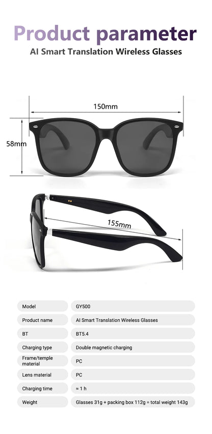 LIGE New Smart Glasses Women Men AI Intelligent Translation 100 Language UV Protection Sunglasses Driving Wireless Music Eyewear