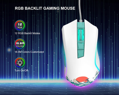 XVX Wired Gaming Mouse 12000 DPI RGB Gaming Mouse with 12 Backlit Modes &7 Macro Buttons PC Gaming Mouse