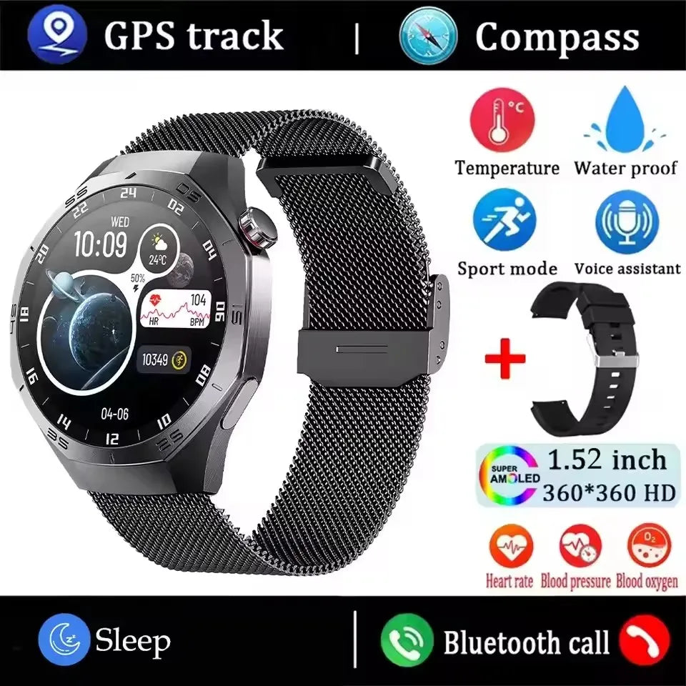 2025 New Smart Watch Men AMOLED Screen GPS Motion trajectory Heart Rate Bluetooth Calls SmartWatch Waterproof