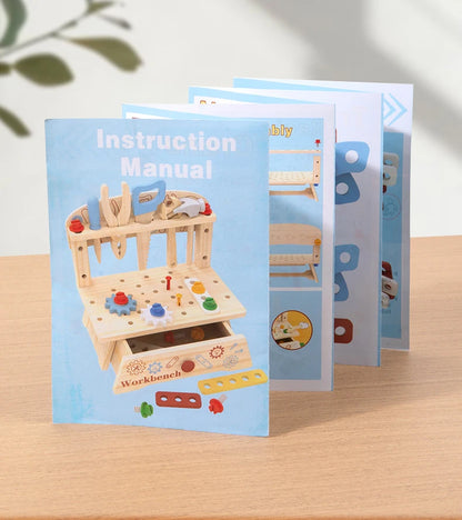 Tool Bench for Kids Toy Play Workbench Wooden Tool Bench Workshop Workbench with Tools Set Wooden Construction Bench Toy for Boy