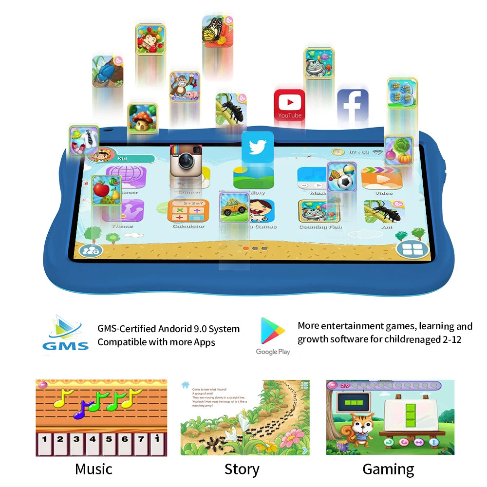 7 Inch Kid Tablet 4GB RAM 64GB ROM Android 13 Wi-Fi Battery Dual Camera Children's Gift Kids Software