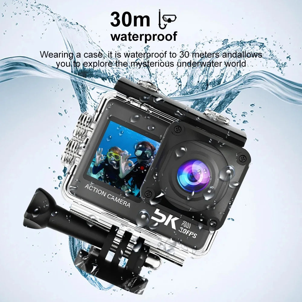 Action Camera 5K 4K60FPS 50MP 2.0 Touch EIS Pre-Record Wireless Mic Wi-Fi 170D DVR Webcam Waterproof 30M 5X Zoom Sports Camera