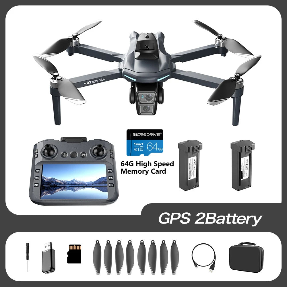 XT606 GPS Screen Control Brushless Drone 5G Optical Streaming Folding HD Dual Camera Screen Large 4.3 Inch One Key Return Flight