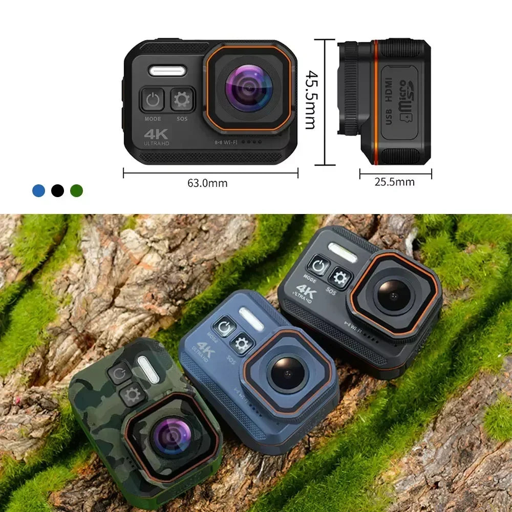 4K HD 60FPS Mini Camera Wifi Outdoor Sport 170° Wide Angle Action Kam Waterproof Bike Motorcycle Helmet Body Cam with LED Screen
